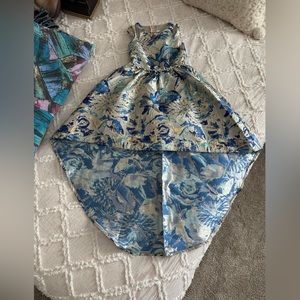 Rare Editions High Low Jacquard Gown with embellished waist basically new